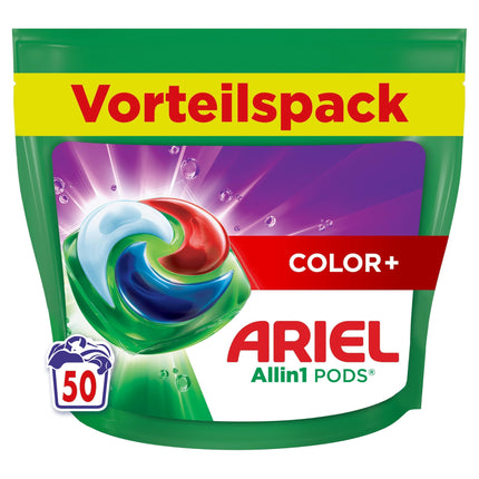 Ariel Laundry Detergent Pods All-in-1, Liquid Laundry Detergent Capsules 50 Loads, Universal+, Powerful stain removal from the first wash