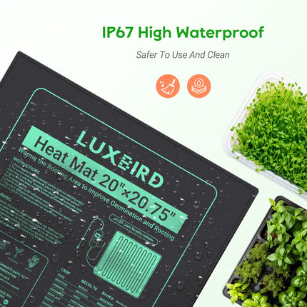 Luxbird Heating Mat with Thermostat, Indoor Greenhouse Heat Mat for Seedling Germination Greenhouse, 60 Watt, IP67 Waterproof, 50 x 52 cm