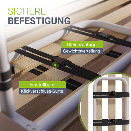 Juskys Bed Riser - Grab Bars for Seniors - Height-Adjustable Aid - Steel Riser - 2 Straps - for Beds with Slatted Frames - White