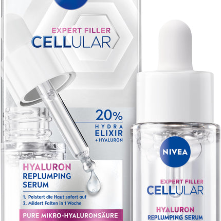NIVEA Cellular Expert Filler Replumping Hyaluronic Acid Serum, light and fast-absorbing serum with pure hyaluronic acid, facial care for reduced wrinkles in one week (15 ml)