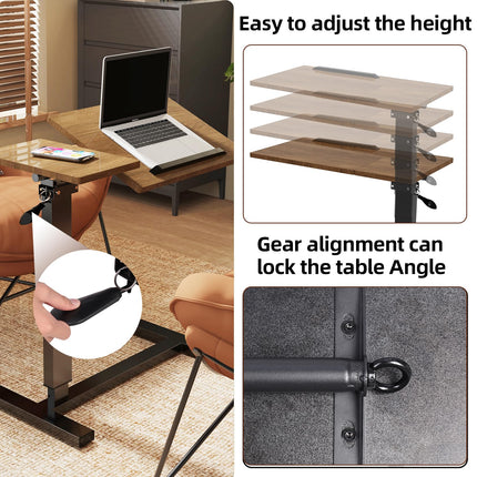 FATIVO Side Table Height Adjustable Overbed Table Foldable: 73.5-97 cm Nursing Table with Wheels Laptop Table with Tilting Desktop - Hospital Table Sofa Table for Living Room Bedroom 97x75.5x40.8 cm