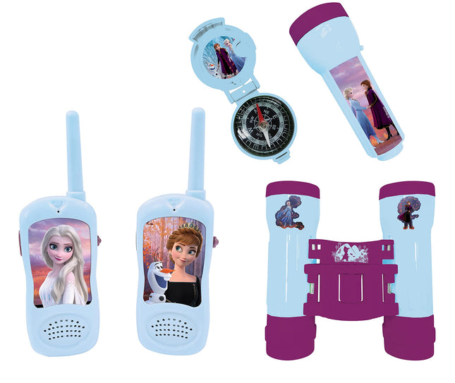 Lexibook, Frozen Adventure Set for Children, Walkie-Talkies 120m, Binoculars, Compass, Flashlight, Blue/Purple, RPTW12FZ