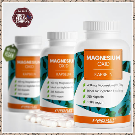 Magnesium Capsules 365x (1 year) - 668 mg magnesium oxide, of which 400 mg elemental magnesium per capsule - very high magnesium content (60%) - optimally high dosage - laboratory-tested with certificate - 100% vegan