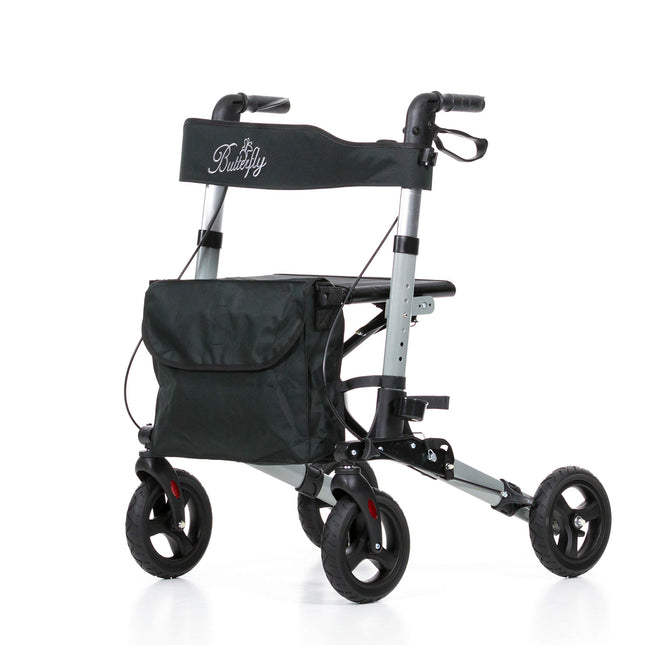 REHASHOP Lightweight Rollator Butterfly anthracite with soft tires and cane holder - Foldable and lightweight