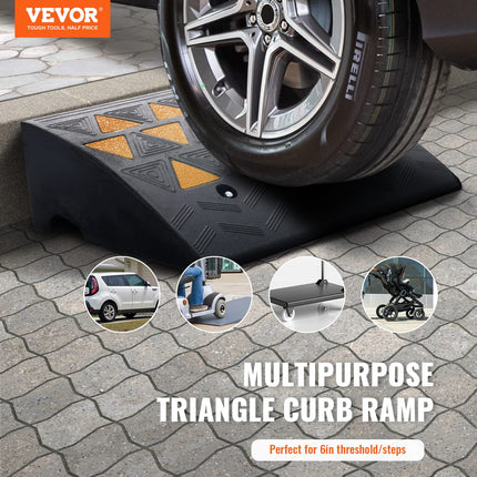 VEVOR Rubber Curb Ramps, 6" High, Heavy Duty, 15 Ton Threshold Ramps with Sturdy Grid Structure for Cars, Wheelchairs, 2 Pack