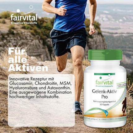 Fairvital | Joint Active Pro - 90 Capsules - Glucosamine 1200 mg per daily dose with Chondrotin Sulfate + MSM + Hyaluronic Acid + Astaxanthin - HIGH DOSE