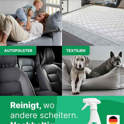 Emma Grün® Upholstery Cleaner for Sofas, Couches &amp; Car Seats 500ml [incl. Upholstery Brush] - Sustainable &amp; Odor-Free - Car Interior Cleaner - Upholstery Cleaning from Germany