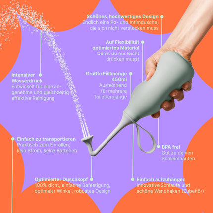 Bidetlity Pod Shower &amp; Intimate Shower 3.0 - Replaces wet wipes, saves toilet paper, new shower head, home and as a mobile travel bidet, sustainable butt shower, portable, including travel bag, BPA-free