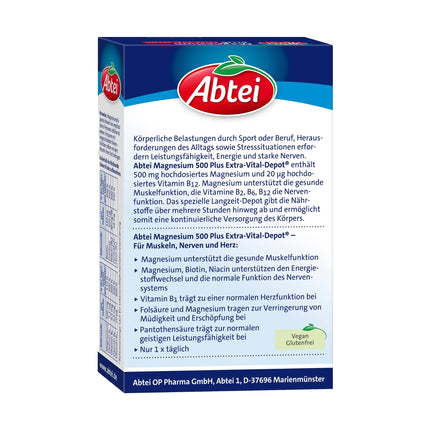 Abtei Magnesium 500 Plus Extra Vital Depot – high dosage – with all B vitamins – for muscles, nerves, and heart – vegan – 42 tablets