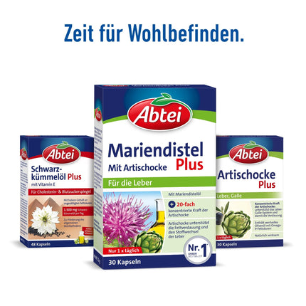 Abtei Milk Thistle Plus with Artichoke - supports liver function - promotes fat digestion - naturally effective - 30 Capsules