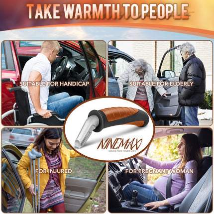 NINEMAX Car Exit Aid for Seniors, 2 Grab Handles for Cars for Disabled Pregnant Women (Black/Orange)