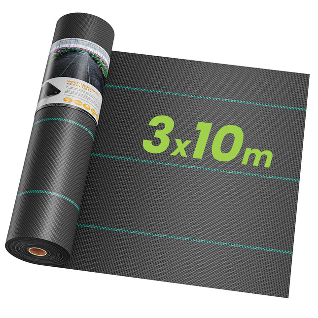 OUNUO 3mx10m Weed Control Fabric Garden Fleece 90g/m², Weed Fabric Against Weeds Tear-Resistant Ribbon Fabric, Roll Weed Film Water-Permeable and High UV Stabilization