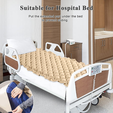 Kyltoor alternating pressure mattress against bedsores Bed pad against bedsores for hospital bed including inflatable air mattress and quiet pump, for the relief of bed sores and for the treatment