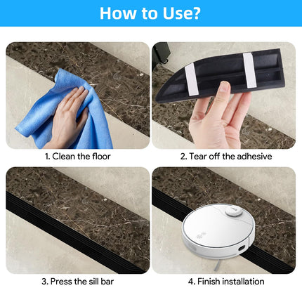 Door threshold ramp for robot vacuum cleaners, silicone threshold ramp for all robot vacuum cleaner accessories, robust construction and easy handling (black, 69 cm)