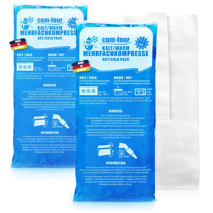 com-four® 2X Large multiple compresses 29 x 12 cm with premium reusable fleece cover, cold and warm compresses with gel cooling pack, protective cover with elastic band, microwave-safe - Made in Germany