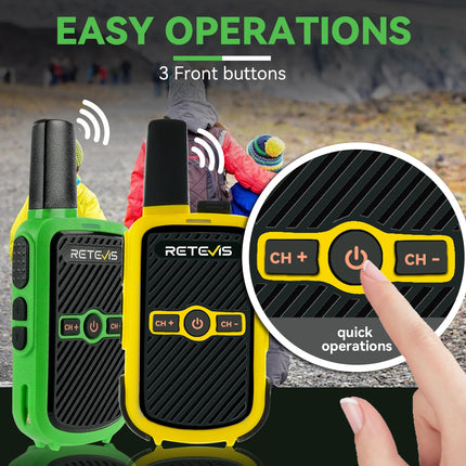 Retevis RT15 Walkie Talkie Adults, PMR446 Two-Way Radios, Hands-Free VOX, Mini, 1000 mAh Li-ion Battery, Walkie Talkie for Camping, School, Home Games, Vacation (Green and Yellow, 1 Pair)
