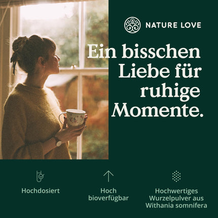NATURE LOVE® Organic Ashwagandha - 240 Capsules - Highly concentrated with 1950 mg per daily dose - High-quality Indian Ashwagandha - Laboratory-tested, vegan, produced in Germany