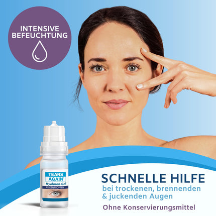 TEARS AGAIN Hyaluron 0.3% SET GEL eye drops for dry, reddened, irritated, or itchy eyes, for intensive moisturizing of the eye surface, preservative-free, 2 x 10 ml solution
