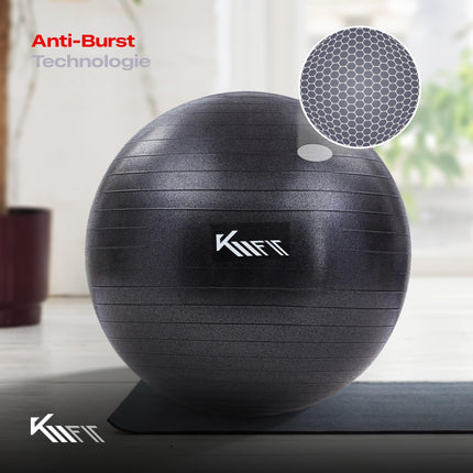 KM-Fit Exercise Ball 75cm | Training Ball with Air Pump | Anti-Burst Office Ball | Ball for Fitness, Yoga, Gymnastics, Core Training | Pezzi Ball Yoga Ball BPA-Free | Black