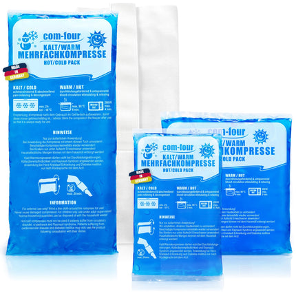 com-four® 3X multiple compresses in 3 different sizes with fleece cover, warm &amp; cold compresses - economy pack cooling pads, cooling packs - microwave-safe - Made in Germany (3 pieces)