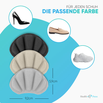 Health Press® Heel Cushions for Shoes – Premium Heel Protection Heel Cushions – 3 Pairs of Shoe Insoles in Black, Grey, Beige – Anti-Slip Insoles for Large Shoes – Heel Protection Cushions to Prevent Friction and Blisters