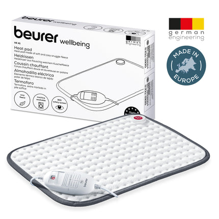Beurer heating pad HK 41, cozy heat pad with 3 temperature settings and automatic switch-off, machine washable, made in Europe, white / gray, 44 x 33 cm