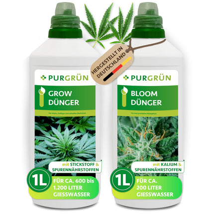 Purgrün® Cannabis Fertilizer Set 2 x 1 Liter – Fast-acting mineral formula – Full-spectrum nutrients for growth and flowering – Liquid fertilizer for indoor and outdoor use – For autoflowers, sativas, and indicas