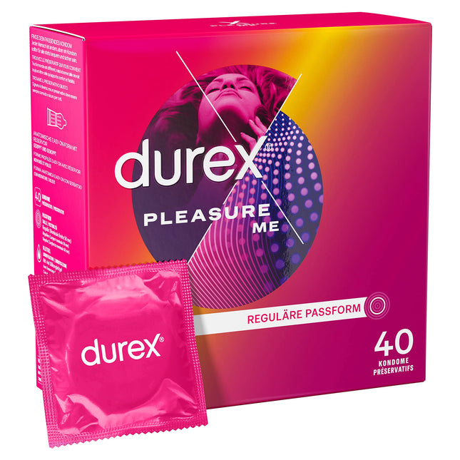 Durex Pleasure Me Condoms – With nubs and ribs, anatomical easy-on shape and richly lubricated with silicone – 40 Condoms (1 Pack)