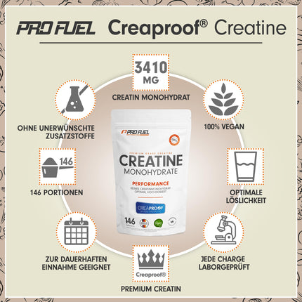 CREAPROOF® Creatine Monohydrate 500g - Creatine monohydrate with the highest purity, confirmed by independent laboratory analyses - Creatine free from heavy metals or contaminants - Premium creatine powder