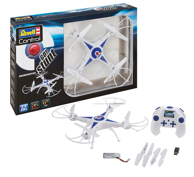 Revell Control Quadrocopter Go! Stunt, 6-axis gyro, speed levels and flip function, headless mode, large rechargeable LiPo battery, USB charger included, precise remote control