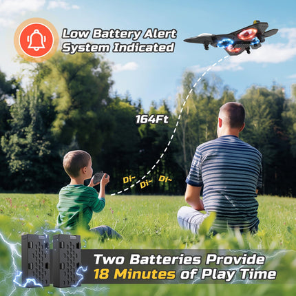 RC Drone for Kids and Beginners, Remote Controlled Airplane with Light, Hover Drone, 360° Flip and 2 Batteries (18 Minutes)