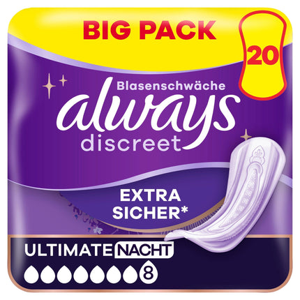 Always Discreet Incontinence Pads for Women Ultimate Night 20 pieces