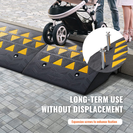 VEVOR Rubber Curb Ramps, 6" High, Heavy Duty, 15 Ton Threshold Ramps with Sturdy Grid Structure for Cars, Wheelchairs, 2 Pack