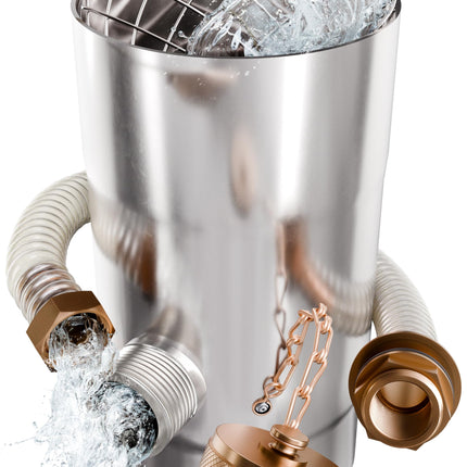Rainwater collector with strainer for 100mm downpipes | increased yield | stainless steel | long 0.5m hose + barrel connection | downpipe rainwater collector | rainwater collector for 100mm downpipes, rain barrels - Drei Eichen