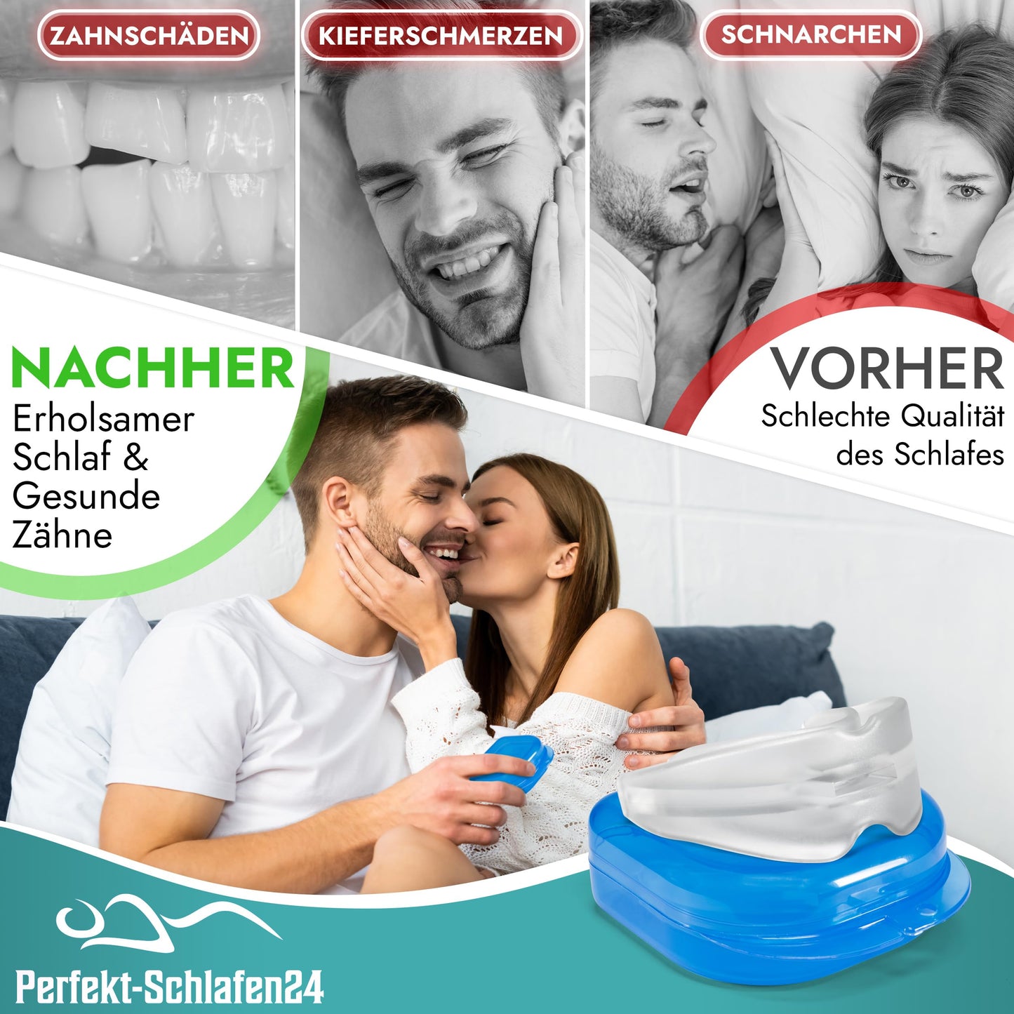 1 x Premium Aufbissschiene gegen Bruxismus - Schnarchschiene gegen Schnarchen - Schnarchstopper - Anti schnarch Knirscherschiene für Nacht - Schnarchfrei mit anti Schnarch Zahnschiene (Premium)