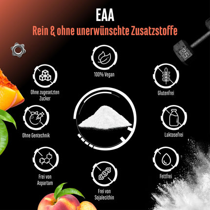 EAA Powder 532 g - All 9 essential amino acids including histidine &amp; BCAA - Human Code Formula - Amino Workout Drink - Delicious &amp; Top Solubility - Vegan (Ice Tea Peach)