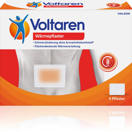 Voltaren heat patches without drug active ingredient for long-lasting pain relief from back pain, neck pain and shoulder pain, 4 patches