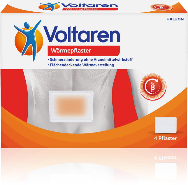 Voltaren heat patches without drug active ingredient for long-lasting pain relief from back pain, neck pain and shoulder pain, 4 patches