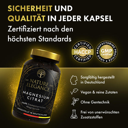 NEOLYMP Magnesium Citrate Capsules High Dose - 360mg elemental magnesium per dose - produced in Germany - vegan, laboratory-tested &amp; sustainable brown glass (Magnesium Citrate 180 Capsules)