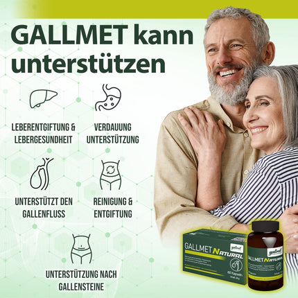 GALLMET Natural 60x Ox Bile 125mg Bile Salt naturally supports digestive problems, fat digestion, support after gallstones - Ox bile capsules 125 mg per capsule - Made in EU