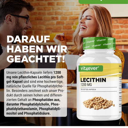 Lecithin 1200 mg - 300 Softgels - Premium: With phosphatides - Non-GMO soy lecithin - High dosage - Premium quality