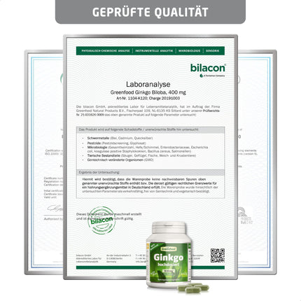 Ginkgo Biloba, high-dose, 400 mg - 120 capsules, vegan. Pure leaf extract with vitamin B5 - supports cognitive function. No artificial additives, laboratory-tested. From Greenfood.