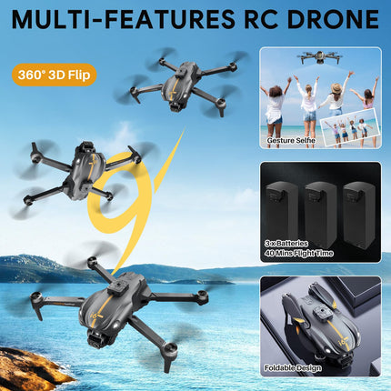 Mingfuxin Drone with Camera for Beginners, FPV Foldable RC Drone Quadcopter for Kids and Adults with Obstacle Avoidance Function, Brushless Motor, One-Button Start/Off, 360° Flips