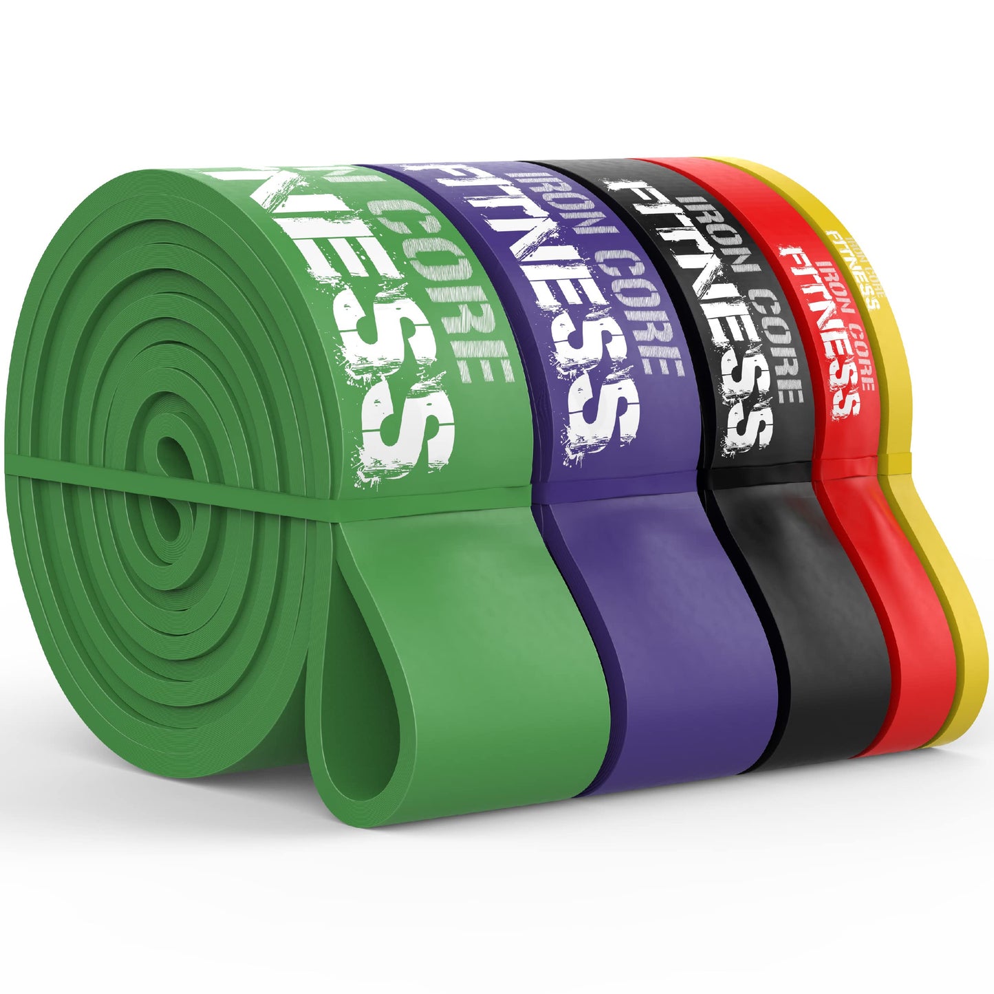 5 Pull-Up Assistance Band Set for Gym, Training, Strength, Mobility, Stretching. Heavy, Medium, and Light by Iron Core Fitness. Long Resistance Band Pull-ups