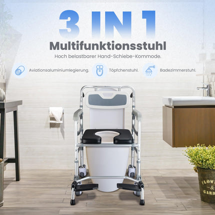 Commode Chair for Seniors with Shower Seat, Wheelchair and Removable Food Tray - Shower Chair for Seniors - Raised Toilet Seat for Adults - Commode Chairs - Commode Chair with Wheels up to 170KG