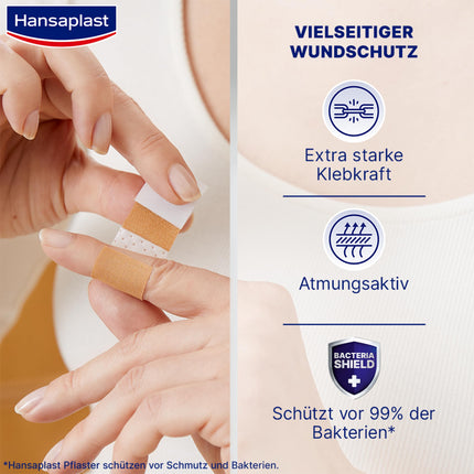 Hansaplast Classic plasters (2 mx 6 cm), cuttable wound plasters with extra strong adhesive and Bacteria Shield, flexible and breathable dressing material