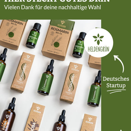 Heldengrün® ORGANIC Rosemary+ Hair Oil [HIGH DOSE] Dermatologically tested - Natural hair booster with jojoba &amp; rosemary - Rosemary oil for hair - Essential oil blend