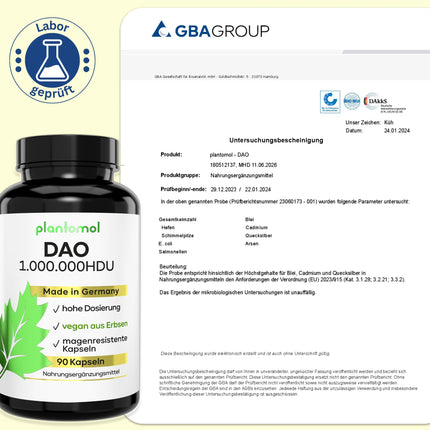 DAO Capsules - 1,000,000 HDU - only 1 capsule/day - DAO enzyme from peas - DAO vegan - 1 million histamine degrading units - 3-month supply