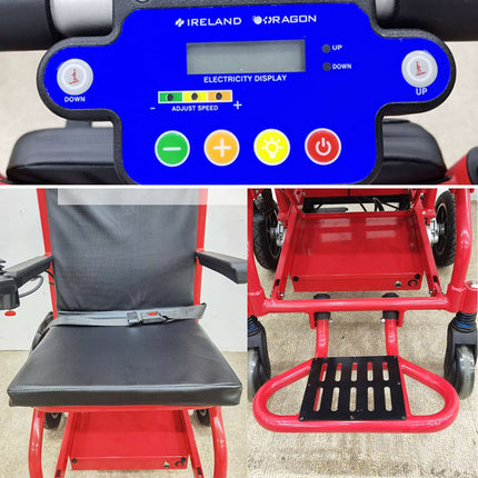 UZOURI Folding Heavy-Duty Electric Stair Climber with Cushion/Backrest, 24V Battery/LCD Display/13'' Large Rear Wheel/Load 363lb