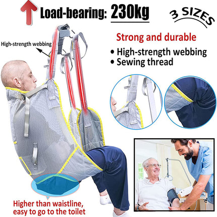 Open patient lift transfer sling, patient aid, toilet sling patient lift, patient aid universal bath patient lift with headrest, shower sling with split legs